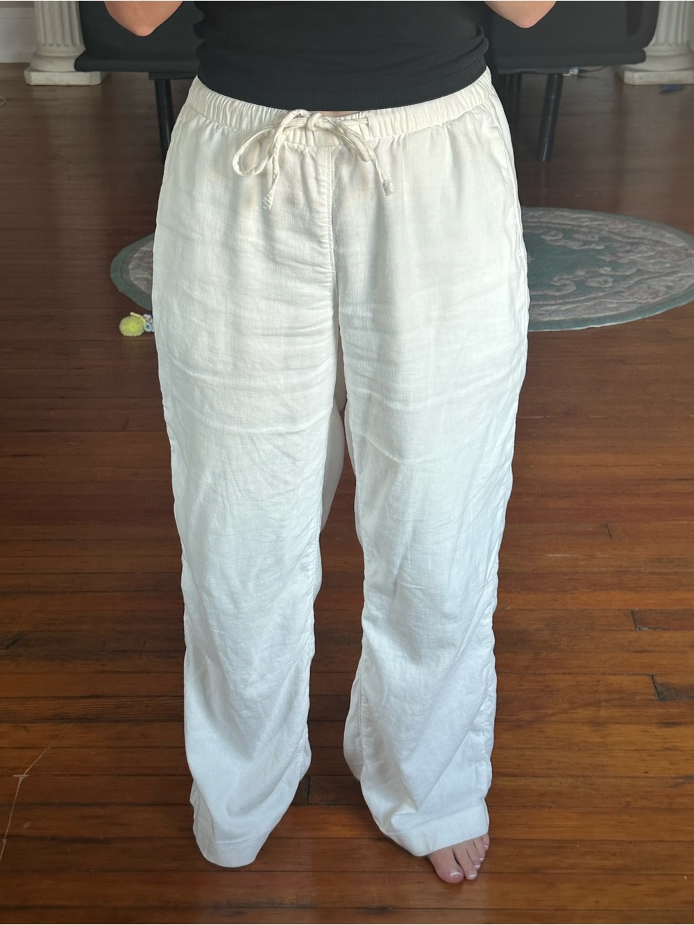 White Drawstring Linen Pants